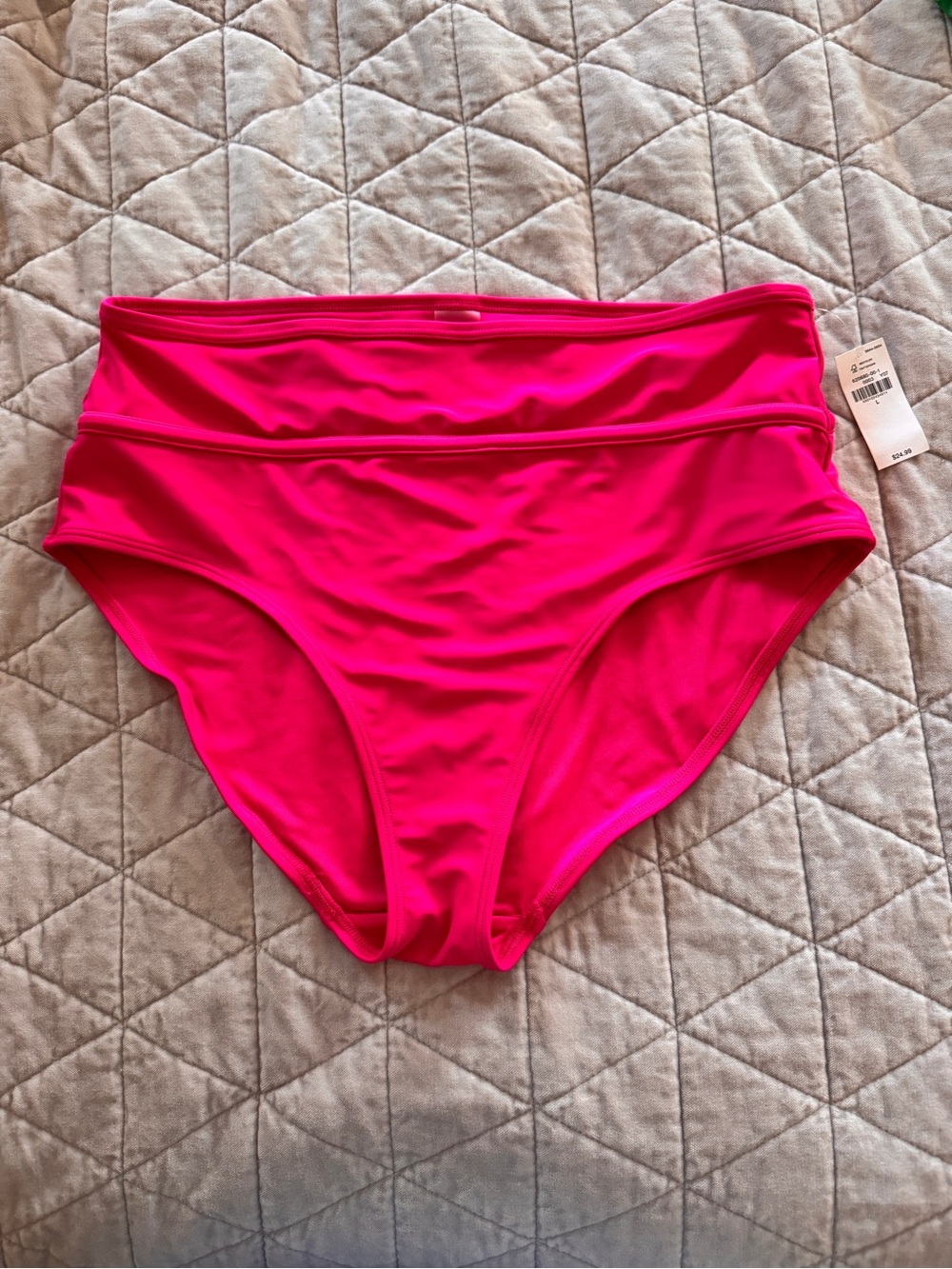 Hot Pink High Waist Bikini Bottoms NWT Size Large Swimwear Beach Vacation